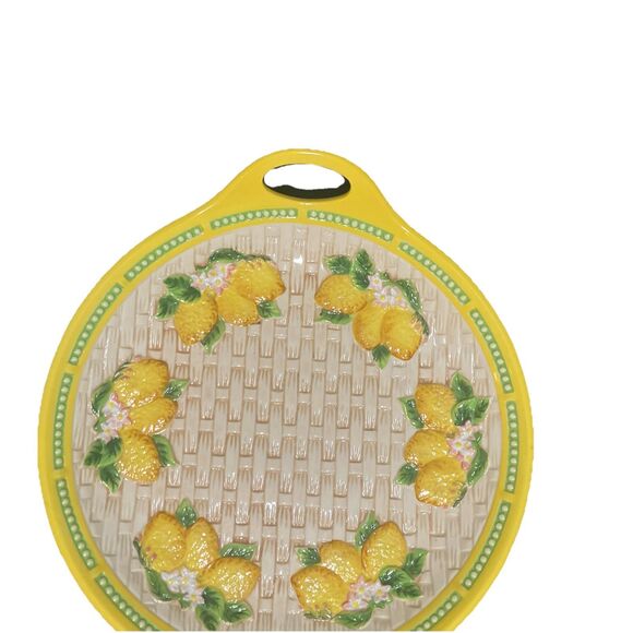 VTG. MCM Temptations Lemon Fruit 15-1/4" Serving Platter W/ Handles & Lemons - Picture 5 of 16
